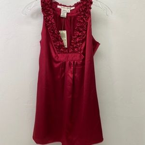 NWT Max Studio Red Satin Ruffled V neck Sleeveless Blouse Tank Top Sz XS